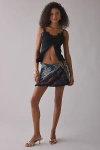 Kimchi Blue Lovers Lane Lace Trim Wrap Mini Skort In Blue, Women's At Urban Outfitters In Black