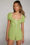 Kimchi Blue Luca Alexa Lace Trim Romper In Light Green, Women's At Urban Outfitters In Green