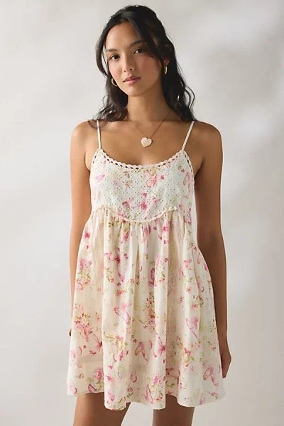 Kimchi Blue Lucky In Lace Tie-back Babydoll Mini Dress In Pink, Women's At Urban Outfitters