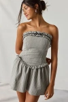 Kimchi Blue Mad Love Strapless Basque Waist Ruffle Romper In Grey, Women's At Urban Outfitters In Gray