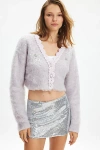 Kimchi Blue Madeline Embellished Cropped Cardigan In Lilac, Women's At Urban Outfitters In Gray