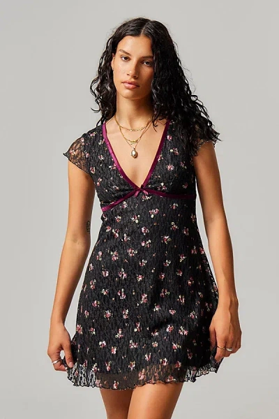 Kimchi Blue Madison Ditsy Mini Dress In Black, Women's At Urban Outfitters