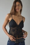 Kimchi Blue Mae Sheer Lace Split-front Bow Detail Cami In Black, Women's At Urban Outfitters In Black