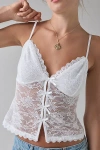 Kimchi Blue Mae Sheer Lace Split-front Bow Detail Cami In White, Women's At Urban Outfitters