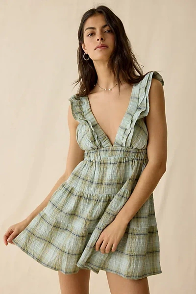 Kimchi Blue Main Stage Tiered Ruffle Mini Dress In Green, Women's At Urban Outfitters In Orange
