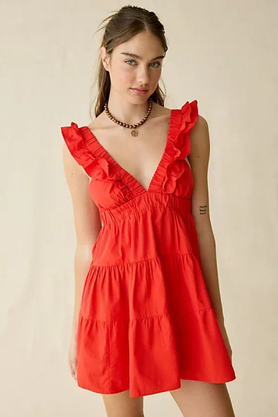 Kimchi Blue Main Stage Tiered Ruffle Mini Dress In Red, Women's At Urban Outfitters