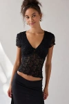 Kimchi Blue Maisie Sheer Lace Twist-front Crop Top In Black, Women's At Urban Outfitters