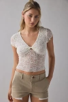 Kimchi Blue Maisie Sheer Lace Twist-front Crop Top In Ivory, Women's At Urban Outfitters In White