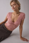 Kimchi Blue Maisie Sheer Lace Twist-front Crop Top In Pink, Women's At Urban Outfitters