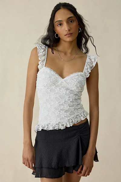 Kimchi Blue Mari Lettuce-edge Lace Asymmetric Ruffle Tank Top In White, Women's At Urban Outfitters