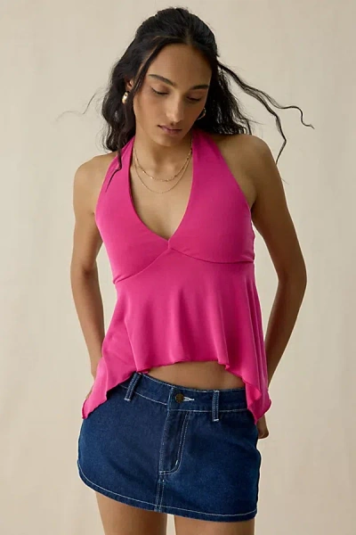 Kimchi Blue Mckenzie High-low Babydoll Halter Top In Berry, Women's At Urban Outfitters In Pink