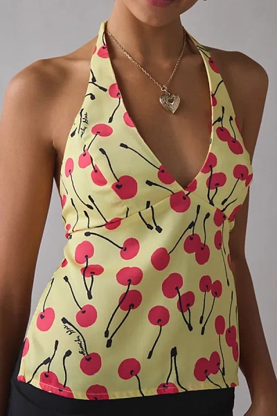 Kimchi Blue Miss Girl Satin Backless Halter Top In Yellow, Women's At Urban Outfitters In Neutral