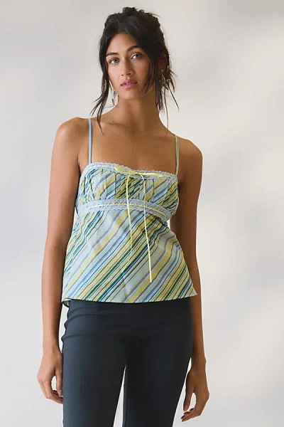 Kimchi Blue Molly Lace & Ribbon Trim Babydoll Cami In Blue, Women's At Urban Outfitters In Animal Print