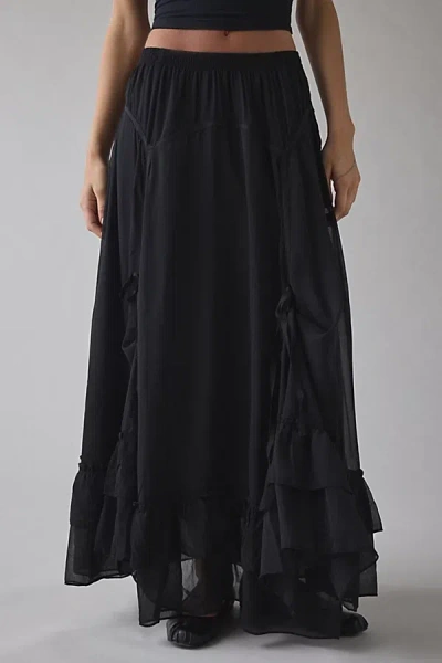 Kimchi Blue My Sweet Asymmetrical Ruffle Low-rise Maxi Skirt In Black, Women's At Urban Outfitters