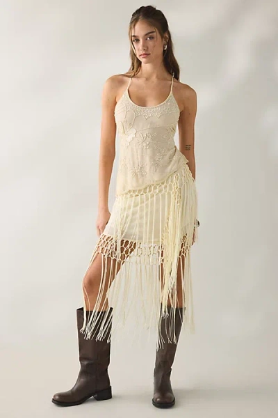 Kimchi Blue Mystic Fringe Asymmetric Midi Skirt In White, Women's At Urban Outfitters In Gray