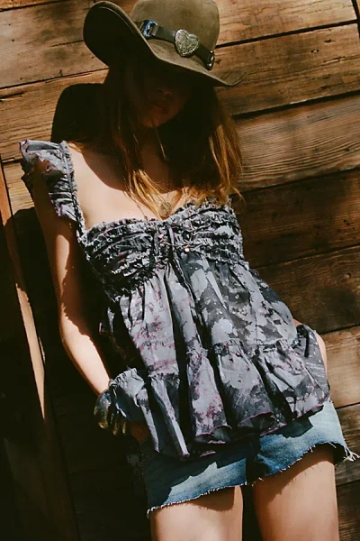 Kimchi Blue Nera Ruffle Babydoll Tie-back Tunic Top In Black, Women's At Urban Outfitters In Gray
