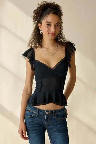 Kimchi Blue Night Bloom Flutter Sleeve Peplum Blouse In Black, Women's At Urban Outfitters