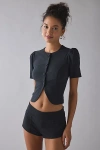 Kimchi Blue Olivia Button-up Peplum Cropped Blouse In Black, Women's At Urban Outfitters In Black