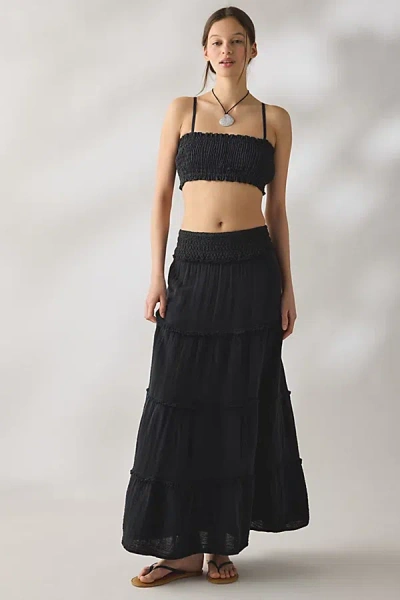Kimchi Blue On My Mind Smocked Waist Tiered Maxi Skirt In Black, Women's At Urban Outfitters
