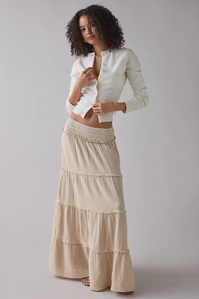 Kimchi Blue On My Mind Smocked Waist Tiered Maxi Skirt In Cream, Women's At Urban Outfitters In Neutral