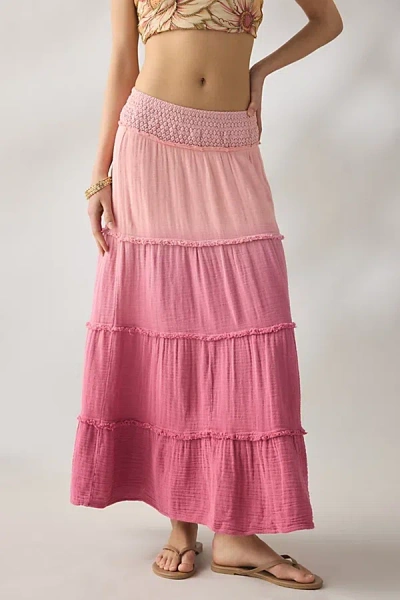 Kimchi Blue On My Mind Smocked Waist Tiered Maxi Skirt In Faded Pink, Women's At Urban Outfitters In Multi