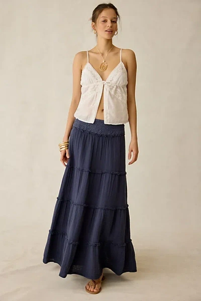 Kimchi Blue On My Mind Smocked Waist Tiered Maxi Skirt In Navy, Women's At Urban Outfitters In Gray