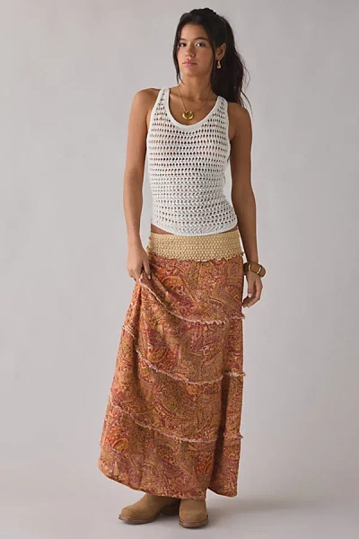 Kimchi Blue On My Mind Smocked Waist Tiered Maxi Skirt In Orange, Women's At Urban Outfitters
