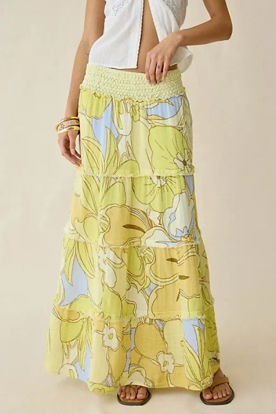 Kimchi Blue On My Mind Smocked Waist Tiered Maxi Skirt In Yellow, Women's At Urban Outfitters In Multi