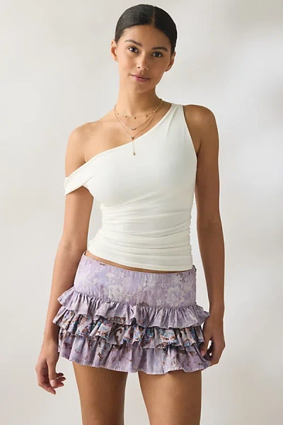 Kimchi Blue Painted Blooms Ruffle Mini Skirt In Purple, Women's At Urban Outfitters