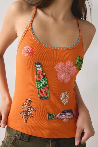 Kimchi Blue Pearl Tide Beaded Graphic Cami In Orange, Women's At Urban Outfitters