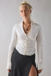 Kimchi Blue Penny Zip-front Slim Shirt Top In White, Women's At Urban Outfitters In White
