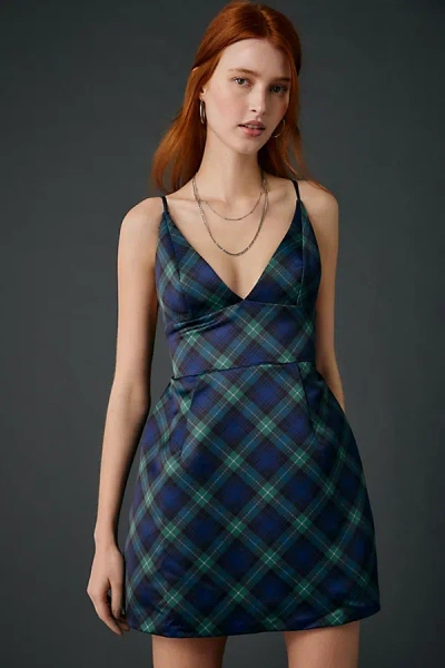 Kimchi Blue Petit Fours Fit-and-flare Satin Mini Dress In Dark Green, Women's At Urban Outfitters In Multi
