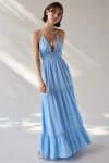 Kimchi Blue Phoebe Open-back Halter Tiered Maxi Dress In Blue, Women's At Urban Outfitters In Blue