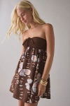 Kimchi Blue Pia Convertible Tie Bandeau Babydoll Mini Dress In Butterfly Floral, Women's At Urban Outfitters In Brown