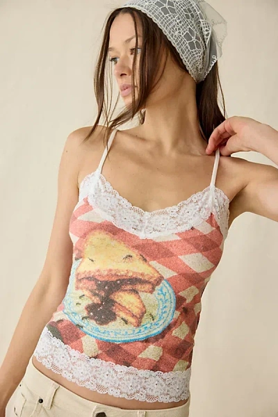 Kimchi Blue Picnic Graphic Lace Trim Cami In Red, Women's At Urban Outfitters In Multi
