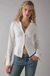 Kimchi Blue Poppy Button-front Flyaway Slim Shirt Top In White, Women's At Urban Outfitters In White