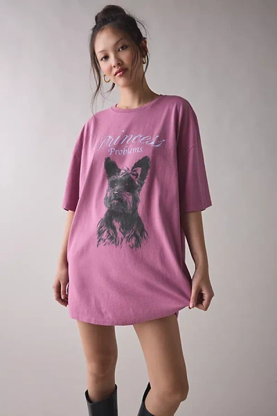 Kimchi Blue Princess Problems Puppy Graphic Oversized T-shirt Dress In Purple, Women's At Urban Outfitters In Pink