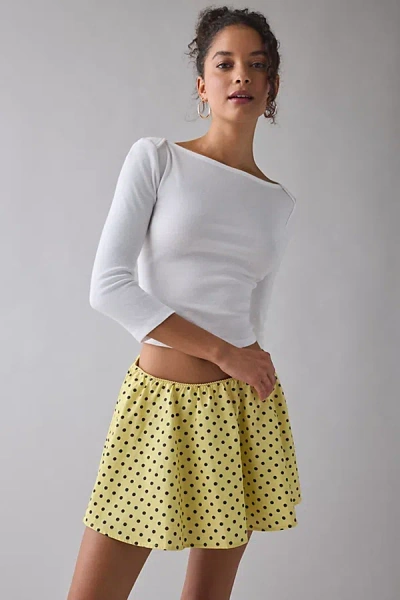 Kimchi Blue Puppy Love Embroidered Fit-and-flare Mini Skirt In Yellow Polka Dot, Women's At Urban Outfitters