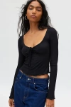 Kimchi Blue Quinn Ribbed Long Sleeve Top In Black, Women's At Urban Outfitters In Black