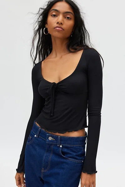 Kimchi Blue Quinn Ribbed Long Sleeve Top In Black, Women's At Urban Outfitters