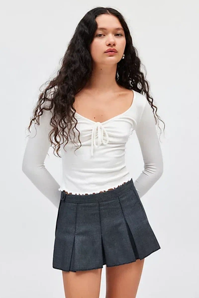 Kimchi Blue Quinn Ribbed Long Sleeve Top In White, Women's At Urban Outfitters