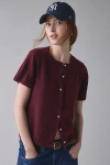 Kimchi Blue Rachel Short Sleeve Cardigan In Dark Red, Women's At Urban Outfitters In Multi