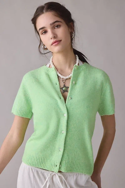 Kimchi Blue Rachel Short Sleeve Cardigan In Pistachio Green, Women's At Urban Outfitters