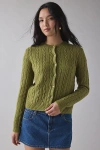Kimchi Blue Rachel Soft Brushed Cable Knit Cardigan In Light Green, Women's At Urban Outfitters In Green