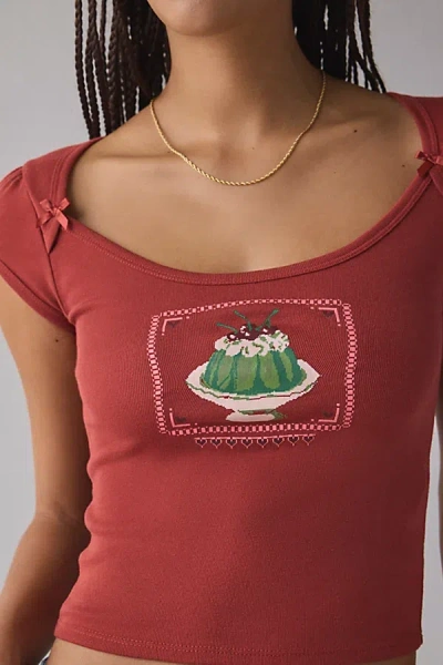 Kimchi Blue Ramona Coquette Graphic Puff Sleeve Baby Tee In Red, Women's At Urban Outfitters