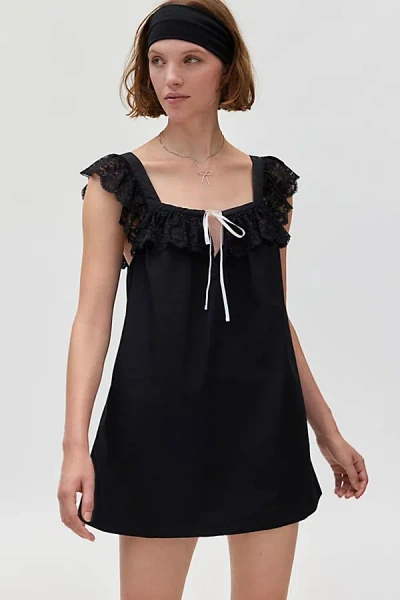 Kimchi Blue Rebecca Lace Trim Babydoll Mini Dress In Black, Women's At Urban Outfitters