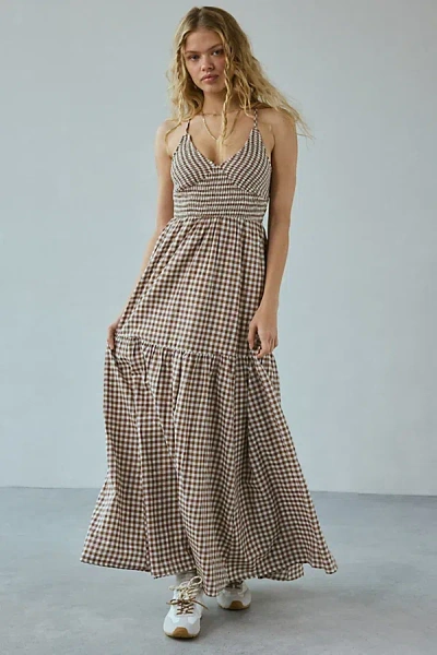 Kimchi Blue Renee Smocked Maxi Dress In Brown, Women's At Urban Outfitters In Multi