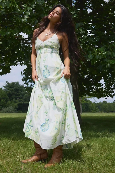 Kimchi Blue Renee Smocked Tiered Maxi Dress In Grey, Women's At Urban Outfitters In White