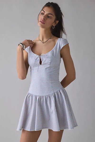 Kimchi Blue Right On Time Drop Waist Fit-and-flare Mini Dress In Blue, Women's At Urban Outfitters In Multi