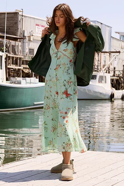 Kimchi Blue Ruffled Romance Cutout Tie-back Slip Midi Dress In Mint, Women's At Urban Outfitters In Green